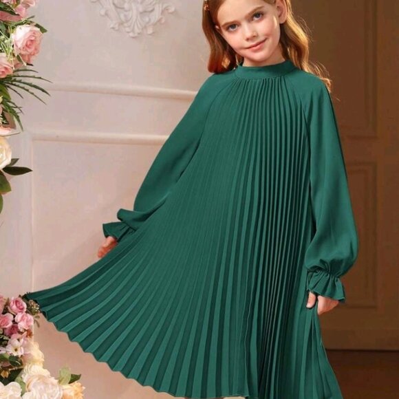 Flare Sleeve Back Tie Pleated Dress - Picture 2 of 7